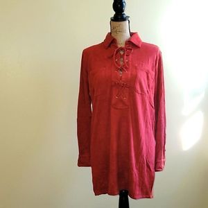 Olivaceous faux suede shirt dress. Size M